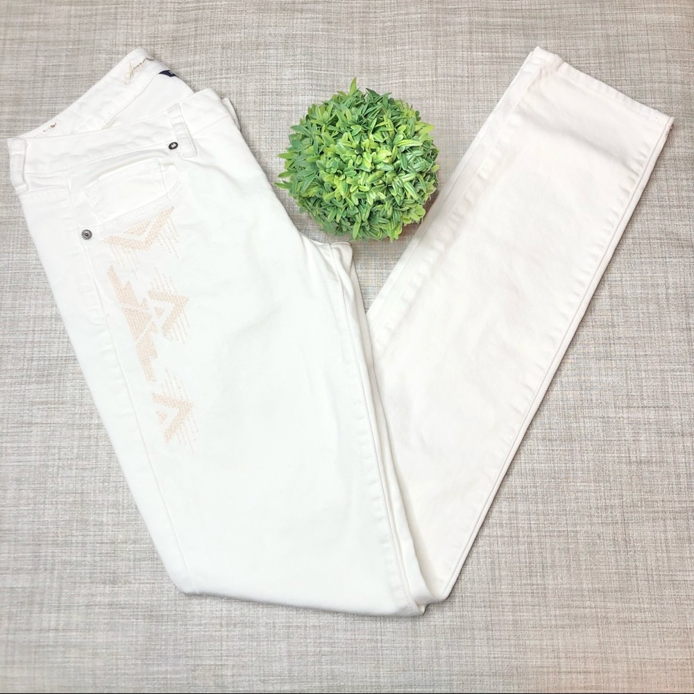 X-long! American Eagle stretch Aztec embroidered skinny jeans,